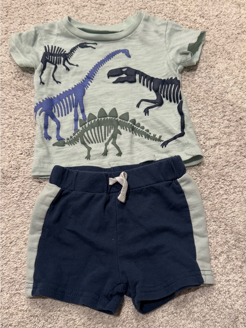 Kids' Green Dinosaur Tee & Navy Shorts Matching Set